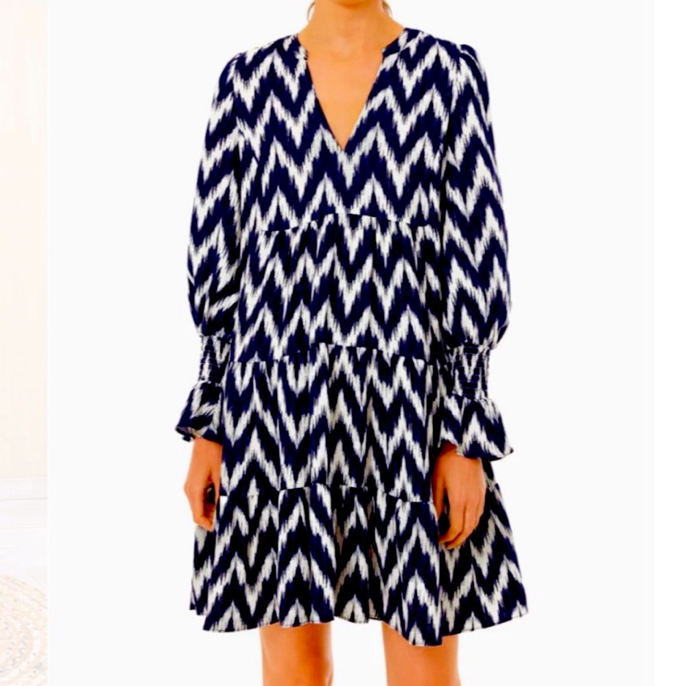 Pomander Place Navy Ikat tiered dress from Tuckernuck.